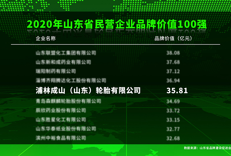 太阳集团tcy8722入选2020年度山东民营企业品牌价值100强